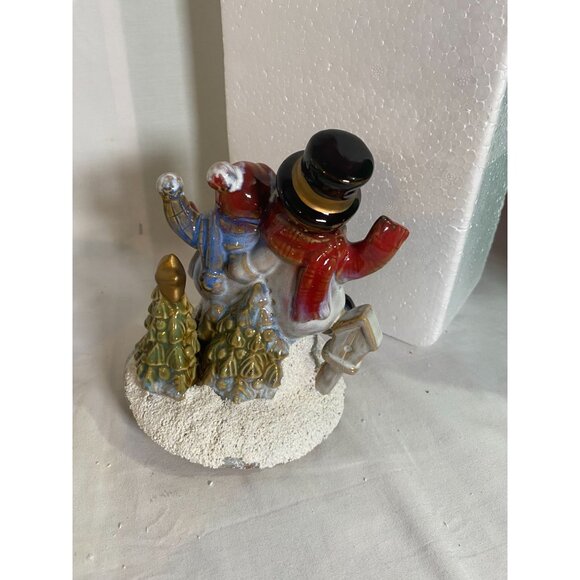 JC Penny Home Collection Snowman Reactive Glaze Porcelain Wind-Up Music Box W Bo - Picture 9 of 15